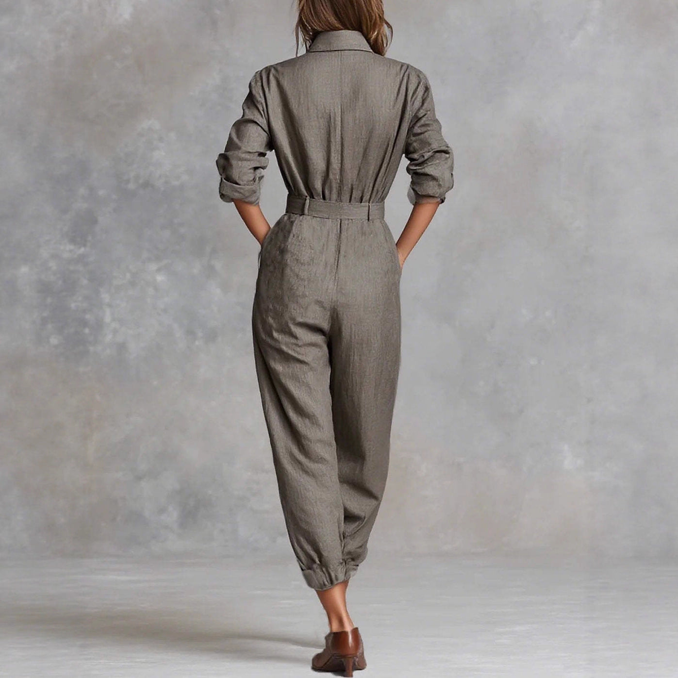 Long-sleeved Lapel Jumpsuit