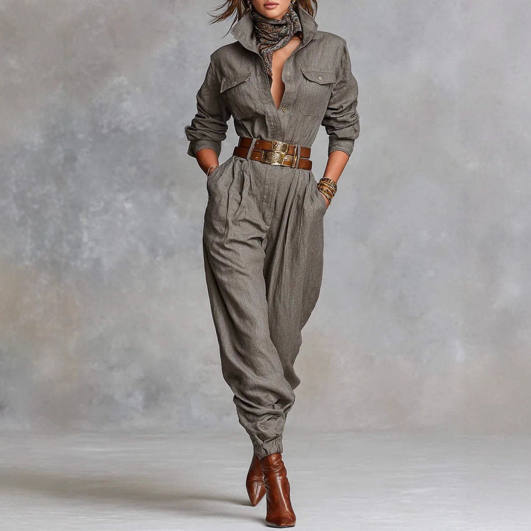 Long-sleeved Lapel Jumpsuit