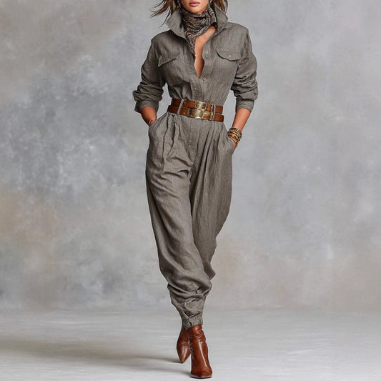 Long-sleeved Lapel Jumpsuit